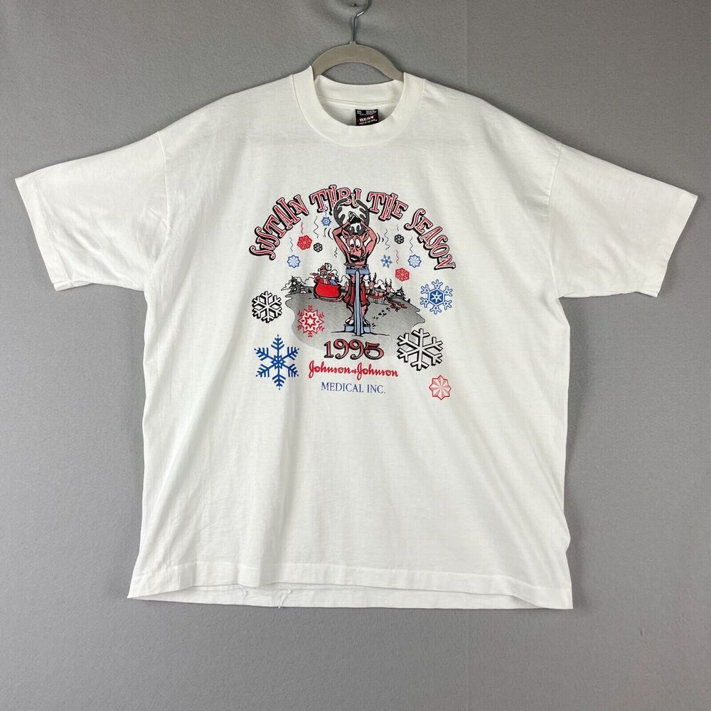 Vintage Johnson Johnson T-Shirt Adult‎ XXL White USA Medical Single Stitch 90s
